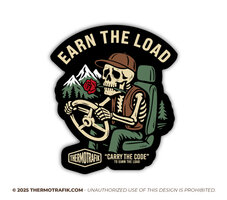 carry the code earn the load sticker met skelet behind truck wheel