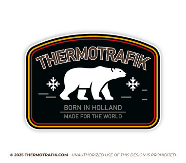 Born in holland made for the world sticker , thermo trafik met ijsbeer