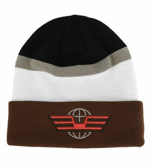beanie muts zwart bruin wit met van den Elsen Thermotrafik logo erop