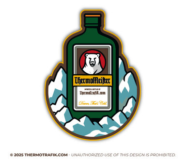 Thermomeister sticker , jagermeister fles met opdruk ijsbeer 