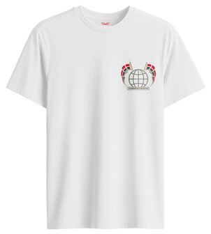 white Tshirt van den Elsen Thermotrafik with flags and globe